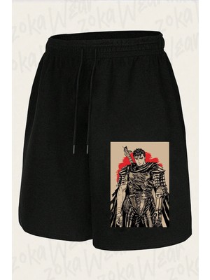 Zoka Wear Unisex Berserk Guts (Çizim) Anime Karakter Tasarım Baskılı Şort