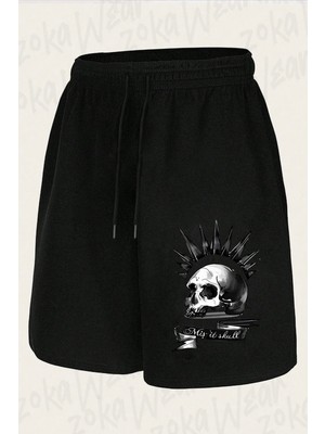 Zoka Wear Unisex Mistic Skull Tasarım Baskılı Şort