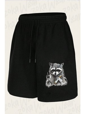 Zoka Wear Unisex Rakun 100 Tasarım Baskılı Şort