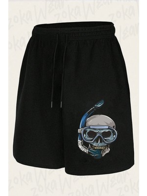 Zoka Wear Unisex Yüzücü Iskelet Tasarım Baskılı Şort