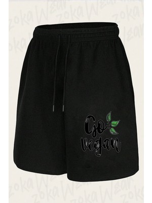 Zoka Wear Unisex Vegan Ol Go Vegan Tasarım Baskılı Şort