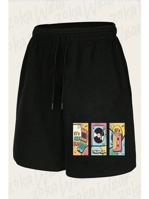 Zoka Wear Unisex 90'lar Retro Vintage Tasarım Baskılı Şort