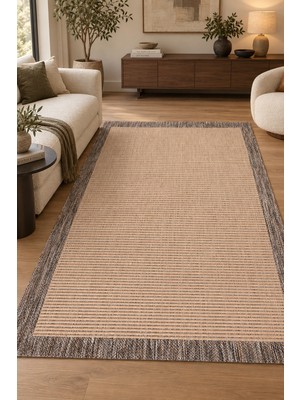 Ally Carpet Vetro Grafen Bej Sisal Görünümlü Mutfak Salon Oturma Odası Robot Süpürge Uyumlu Leke Tutmaz Evcil Ha