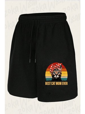 Zoka Wear Unisex Best Cat Mom Ever Tasarım Baskılı Şort