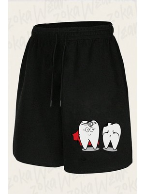Zoka Wear Unisex Diş Hekimi Dişler Tasarım Baskılı Şort