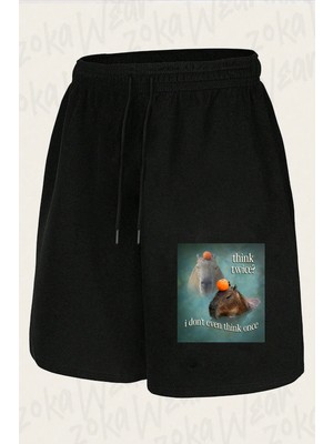 Zoka Wear Unisex Think Twice I Don't Even Think Capybara Tasarım Baskılı Şort