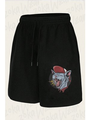 Zoka Wear Unisex Bağıran Kedi Tasarım Baskılı Şort