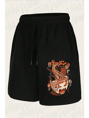 Zoka Wear Unisex Black x Ray Great Ramen! Tasarım Baskılı Şort