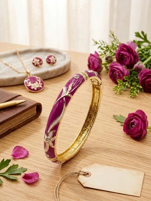 Valanti Art Mineli Motifli Pembe Kelepçe Bilezik