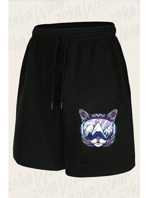 Zoka Wear Unisex Ski Cat Snowboard Cat Kayak Tasarım Baskılı Şort