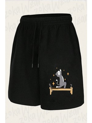 Zoka Wear Unisex Reformer Pilates Spor Kedi Tasarım Baskılı Şort