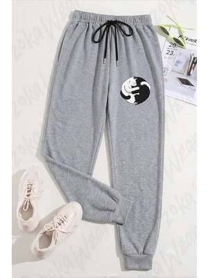 Zoka Wear Unisex Ying Yang Kedi Baskılı Eşofman Altı