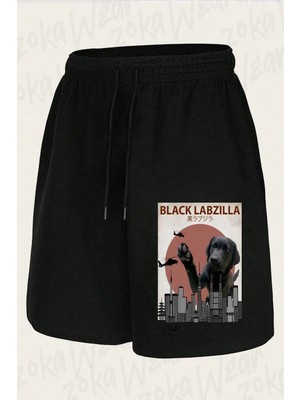 Zoka Wear Unisex Black Labzilla Giant Labrador Retriever Lab Dog Monster Tasarım Baskılı Şort
