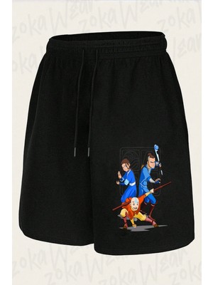 Zoka Wear Unisex Avatar The Last Airbender Main Cast Group Shot Symbol Tasarım Baskılı Şort