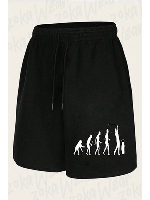 Zoka Wear Unisex Funny Evolution Of Golf Tasarım Baskılı Şort