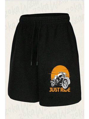 Zoka Wear Unisex Sadece Sür Vahşi Motorcu Tasarım Baskılı Şort