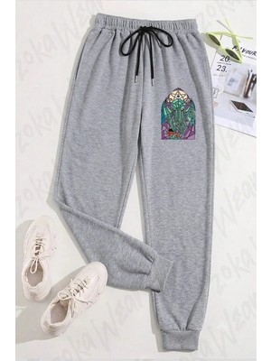 Zoka Wear Unisex Cthulhu Church Stained Glass Cosmic Horror Baskılı Eşofman Altı
