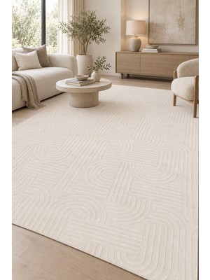 Ally Carpet Rever Zyron Modern Beyaz Yıkanabilir Kaymaz Taban Robot Süpürge Uyumlu Salon Mutfak Oturma Odası Hal