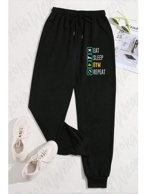 Zoka Wear Unisex Gym Eat Sleep Repeat Baskılı Eşofman Altı