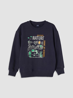 Lc Waikiki Yeni Sezon Lacivert Baskılı Erkek Çocuk Sweatshirt