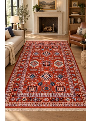 Ally Carpet Kamza Pusat Anadolu Kilim Desenli Kaymaz Taban Robot Süpürge Uyumlu Oturma Odası Salon Halısı