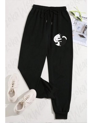 Zoka Wear Unisex Ying Yang Kedi Baskılı Eşofman Altı