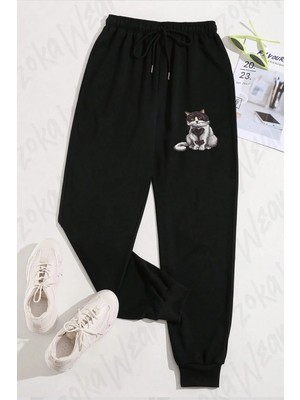 Zoka Wear Unisex Kedi Kalp Baskılı Eşofman Altı