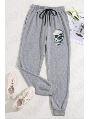 Zoka Wear Unisex Glitch Skull Mono Baskılı Eşofman Altı