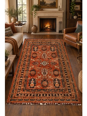 Ally Carpet Gahane Efnan Kiremit Oturma Odası Salon Robot Süpürge Uyumlu Saçaklı Kilim Dokulu Nostaljik Kolay Te