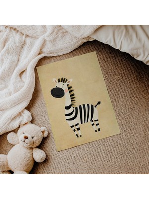 Domirus Bej Zeminli Zebra Çocuk Odası Posteri Çerçevesiz Poster Duvar Dekorasyonu