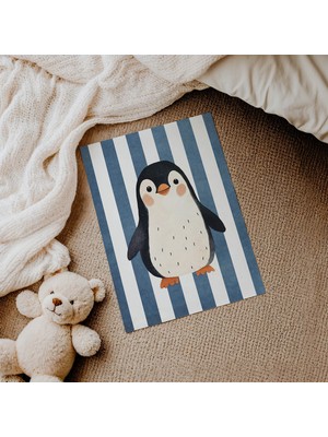 Domirus Çizgili Sevimli Penguen Çocuk Odası Posteri Çerçevesiz Poster Duvar Dekorasyonu