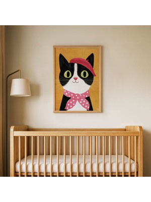 Domirus Şirin Kedi Çocuk Odası Posteri Ahşap Çerçeveli Tablo Duvar Dekorasyonu