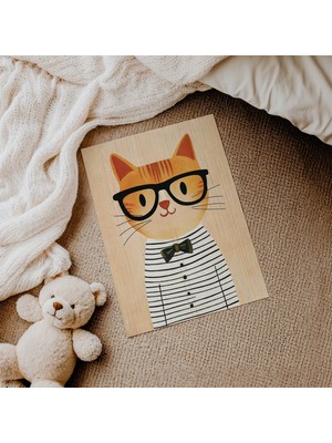 Domirus Gözlüklü Sarı Kedi Çocuk Odası Posteri Çerçevesiz Poster Duvar Dekorasyonu