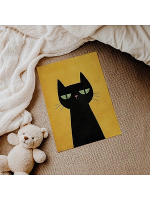 Domirus Sarı Zeminli Kedi Çocuk Odası Posteri Çerçevesiz Poster Duvar Dekorasyonu