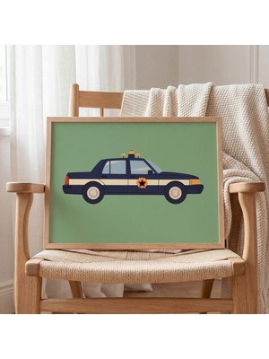 Domirus Nostaljik Polis Arabası Çocuk Odası Posteri Ahşap Çerçeveli Tablo Duvar Dekorasyonu