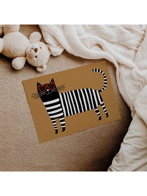 Domirus Zebra Desenli Kedi Çocuk Odası Posteri Çerçevesiz Poster Duvar Dekorasyonu