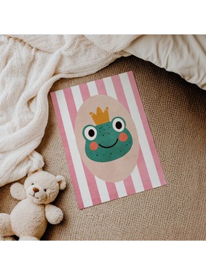 Domirus Pembe Çizgili Kurbağa Çocuk Odası Posteri Çerçevesiz Poster Duvar Dekorasyonu