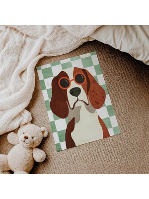 Domirus Kırmızı Gözlüklü Köpek Çocuk Odası Posteri Çerçevesiz Poster Duvar Dekorasyonu
