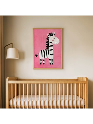 Domirus Pembe Zeminli Zebra Çocuk Odası Posteri Ahşap Çerçeveli Tablo Duvar Dekorasyonu