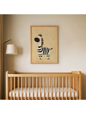Domirus Bej Zeminli Zebra Çocuk Odası Posteri Ahşap Çerçeveli Tablo Duvar Dekorasyonu