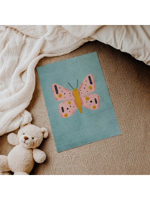 Domirus Pembe Puantiyeli Kelebek Çocuk Odası Posteri Çerçevesiz Poster Duvar Dekorasyonu