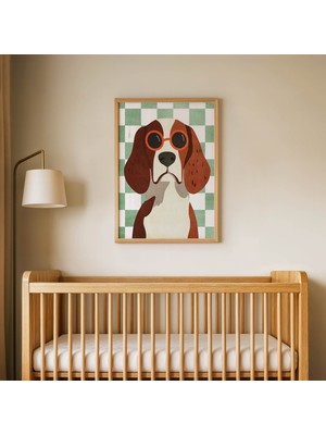Domirus Kırmızı Gözlüklü Köpek Çocuk Odası Posteri Ahşap Çerçeveli Tablo Duvar Dekorasyonu