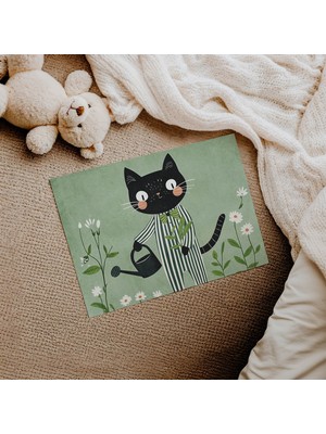 Domirus Pijamalı Kedi Çocuk Odası Posteri Çerçevesiz Poster Duvar Dekorasyonu