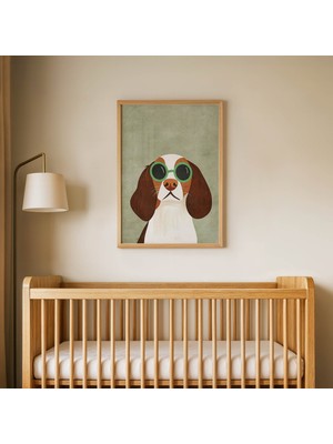 Domirus Gözlüklü Şirin Köpek Çocuk Odası Posteri Ahşap Çerçeveli Tablo Duvar Dekorasyonu