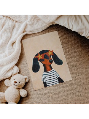 Domirus Çizgili Tişörtlü Köpek Çocuk Odası Posteri Çerçevesiz Poster Duvar Dekorasyonu