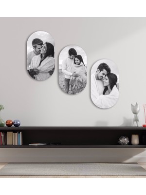 Kapbirhediye Kisiye Özel 3 Fotografli Kolaj Tablo Duvar Dekorasyonu (Siyah Beyaz) Tek Ebat