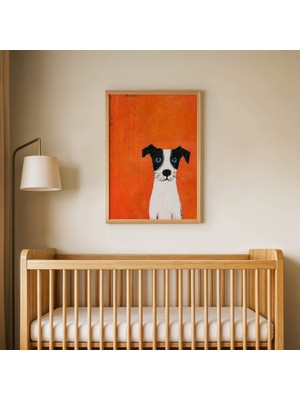 Domirus Turuncu Zeminli Köpek Çocuk Odası Posteri Ahşap Çerçeveli Tablo Duvar Dekorasyonu
