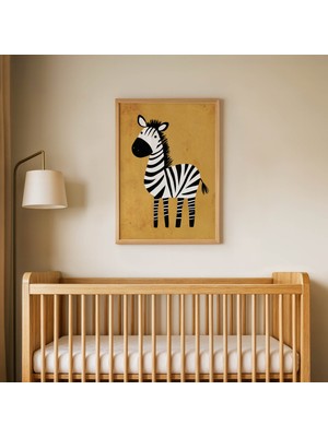 Domirus Sarı Zeminli Zebra Çocuk Odası Posteri Ahşap Çerçeveli Tablo Duvar Dekorasyonu