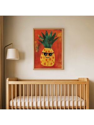 Domirus Gözlüklü Sevimli Ananas Çocuk Odası Posteri Ahşap Çerçeveli Tablo Duvar Dekorasyonu
