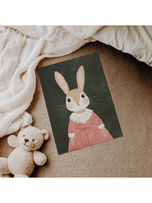 Domirus Pembe Elbiseli Tavşan Çocuk Odası Posteri Çerçevesiz Poster Duvar Dekorasyonu